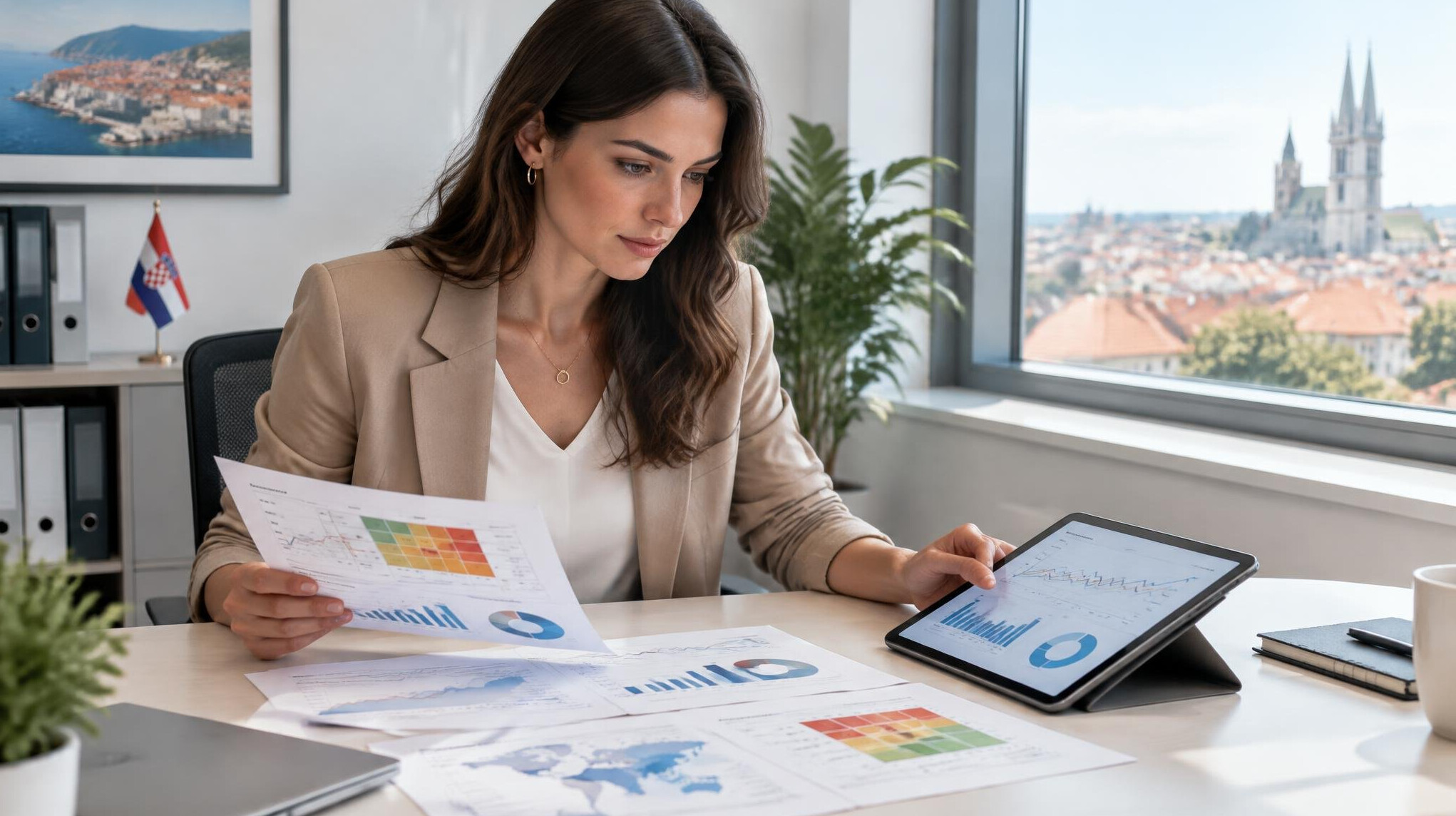Analyst reviewing risk analytics charts on a tablet
