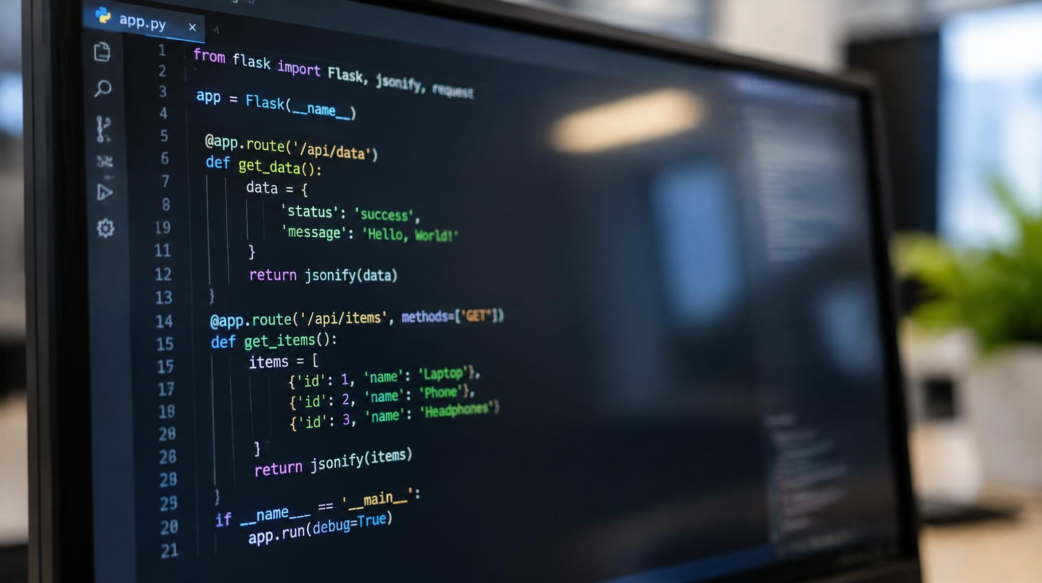 Close-up of code editor screen with colorful syntax highlighting